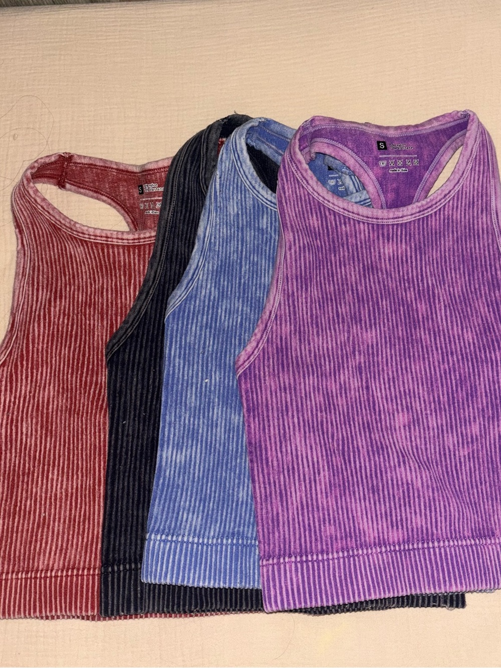 Ribbed Cropped Tank Tops - Purple, Blue, Black, Red